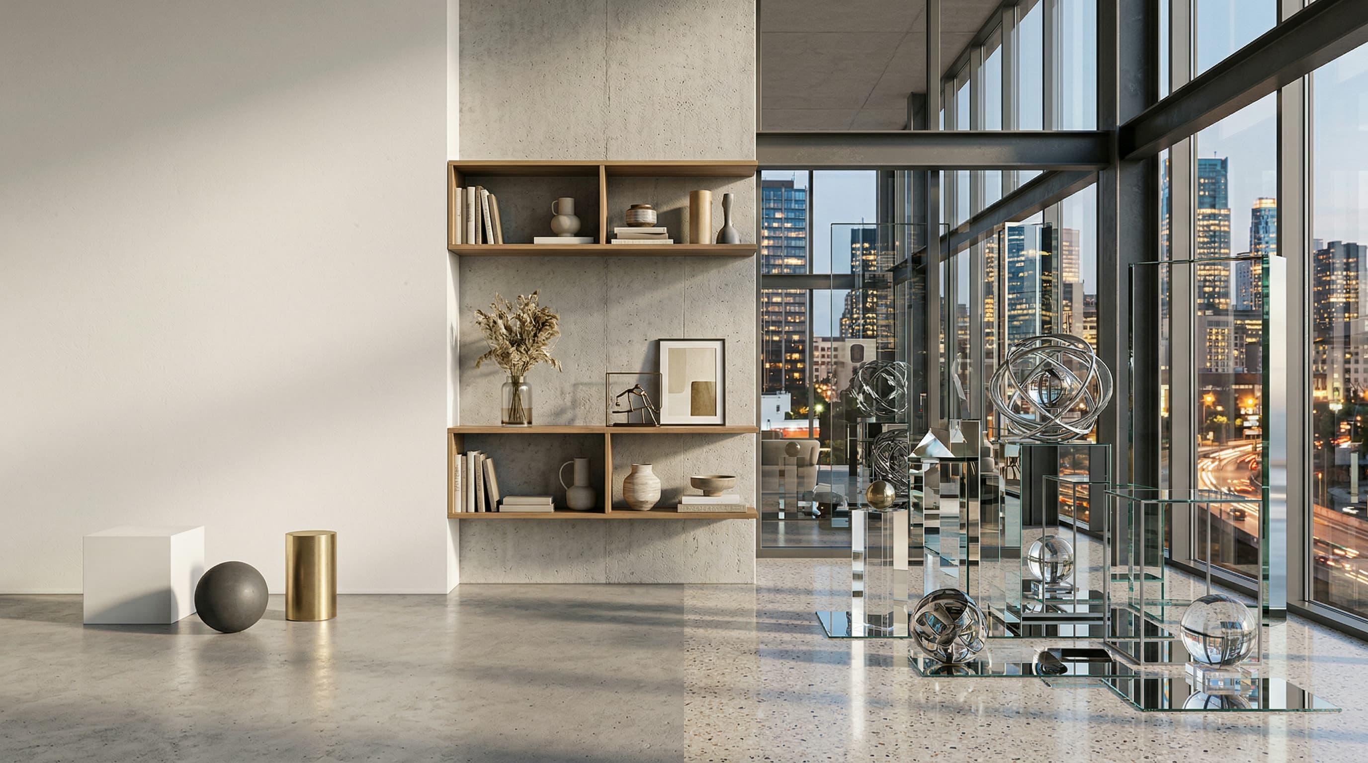 One cohesive scene that increases in complexity from left to